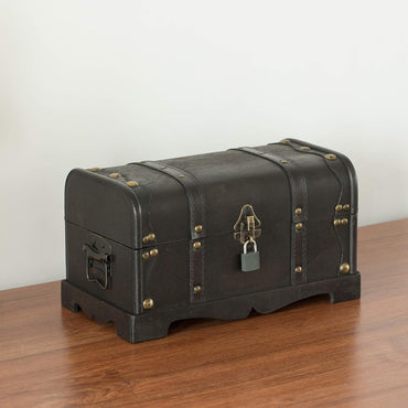 Vintage Pirate Wooden Treasure Chest with Padlock, Small Storage