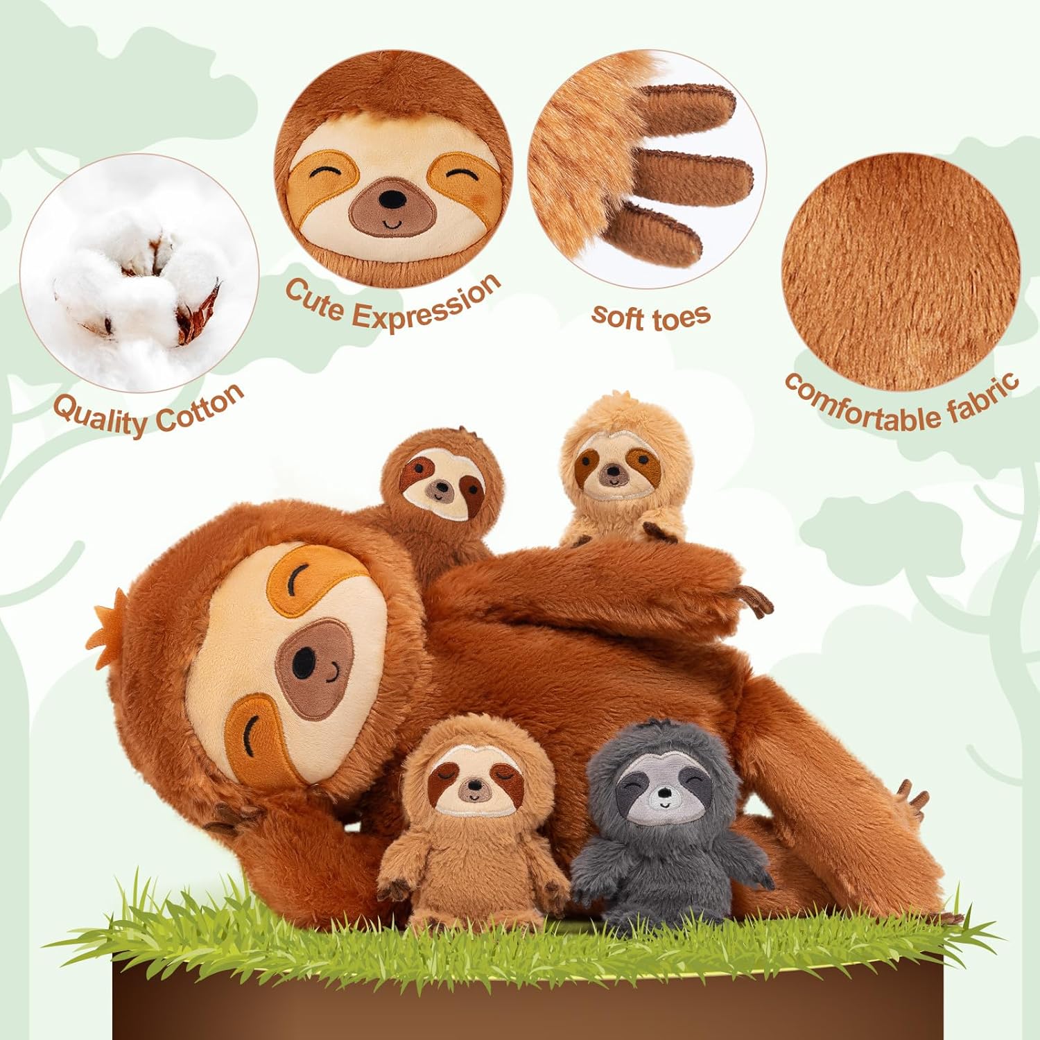 OUOZZZ 19" Plush Sloth Mommy with 4 Baby Sloths