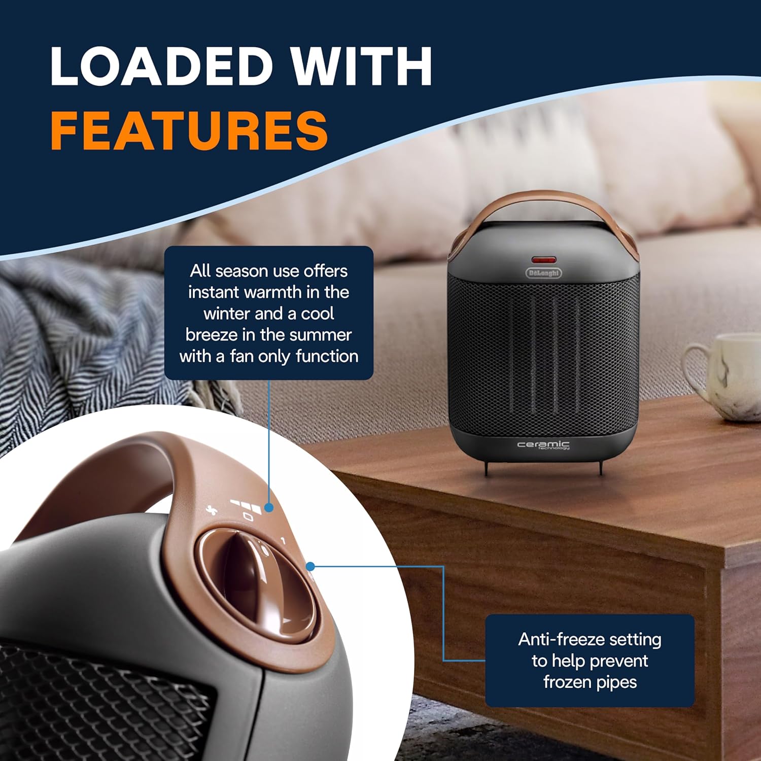De'Longhi Capsule 1500W Ceramic Portable Heater with Fan