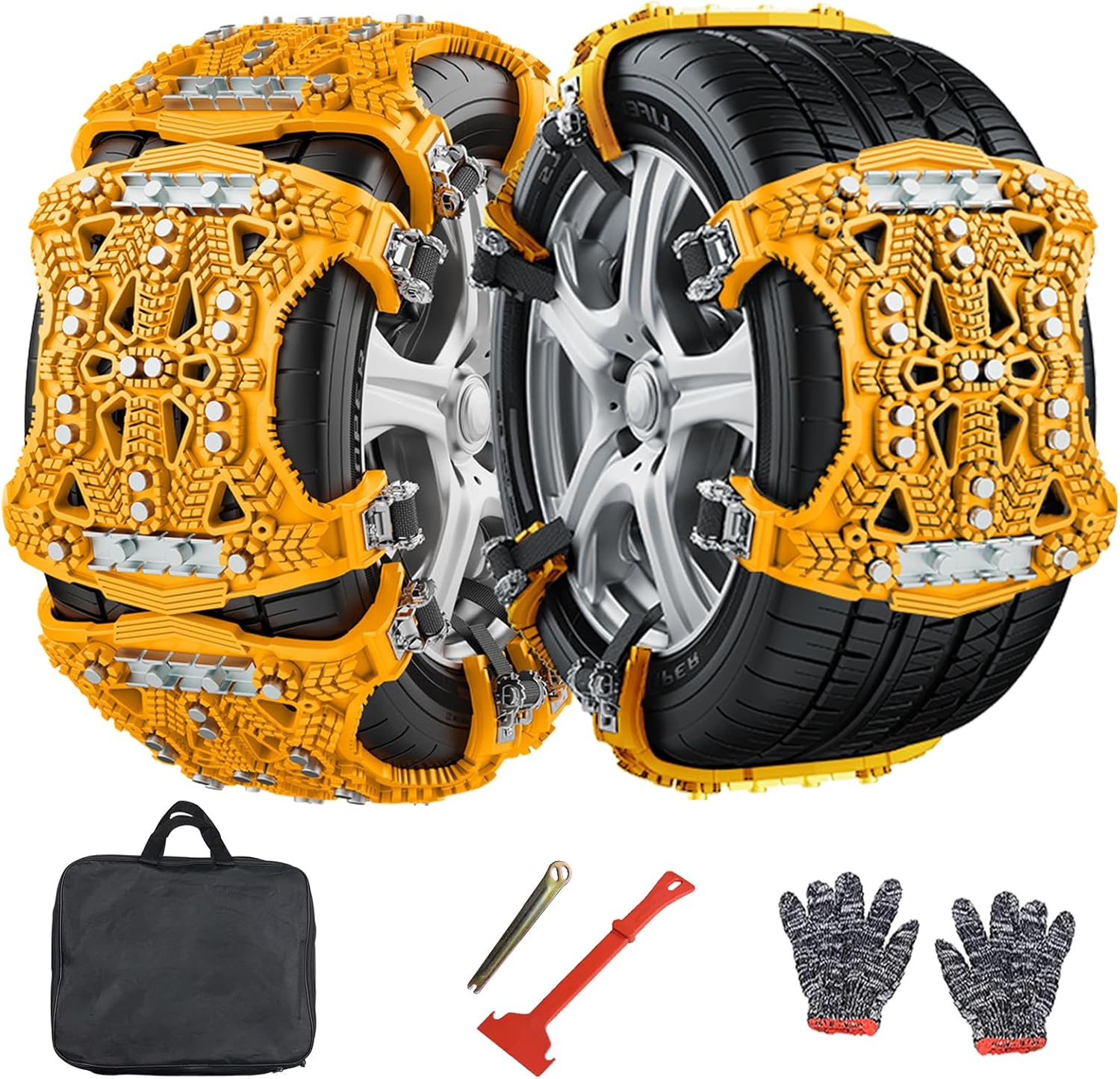 Barbella 6‑Pack TPU Snow Chains – Universal Adjustable Anti‑Slip Tire Chains