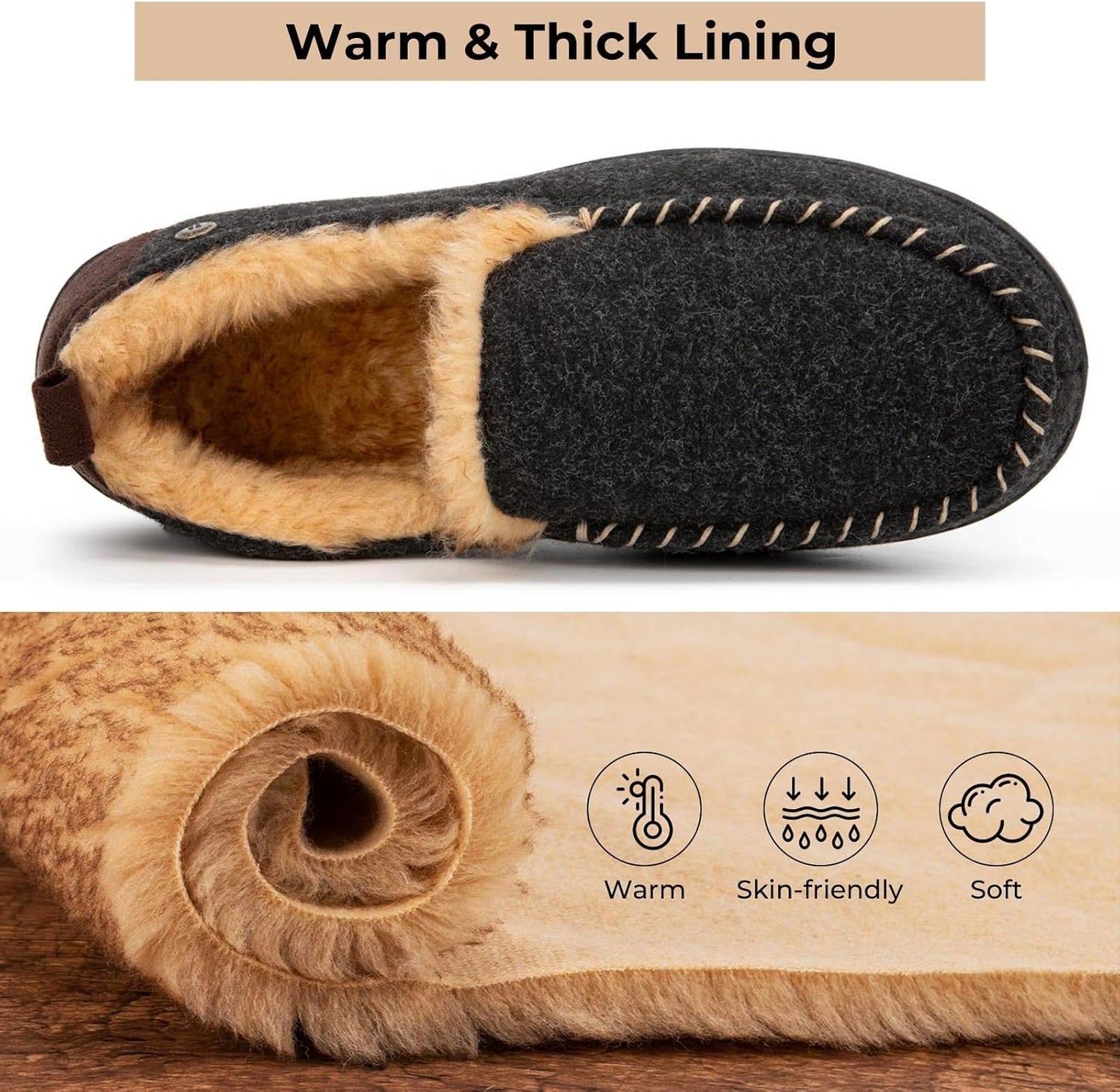 HomeTop Men's Memory Foam Moccasin Slippers Indoor and Outdoor Warm Fuzzy Fleece House Shoes