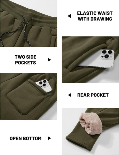 TACVASEN Men's Sherpa Lined Winter Warm Thermal Fleece Jogging Sweatpants with Pockets