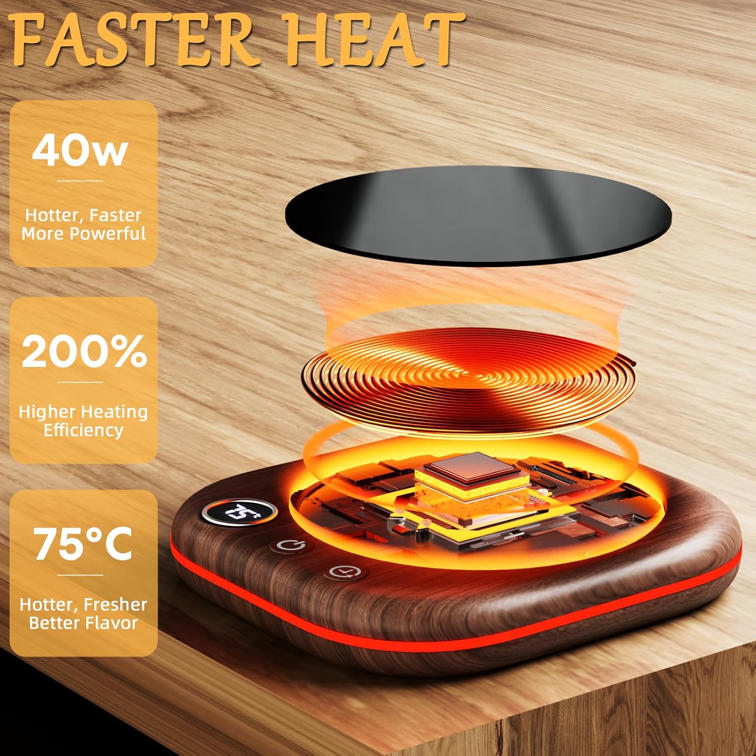 Smart Coffee Mug Warmer with Lighting, 3 Temperature Control, Auto Shut Off