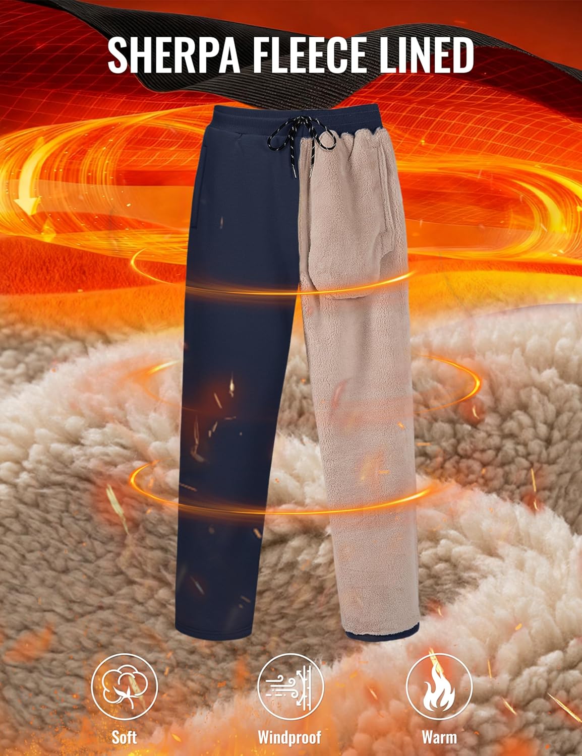 TACVASEN Men's Warm Sherpa Lined Fleece Winter Sweatpants Heavyweight Thermal Joggers