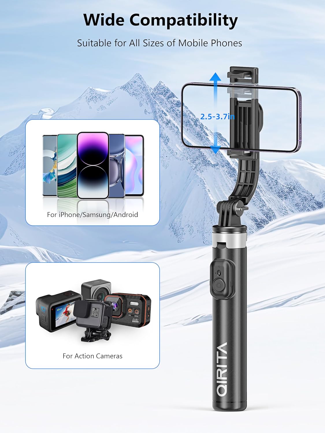 Qirita C13SS Selfie Stick Tripod with Remote 52-Inch Extendable Phone Stand Black