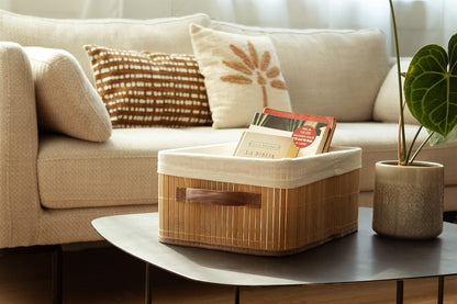 Compactor Natural Bamboo & Metal Foldable Rectangular Laundry Basket