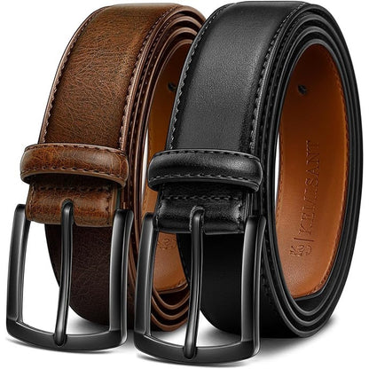 KEMISANT Reversible Men's Leather Belt – Double‑Sided Black/ Deep Brown