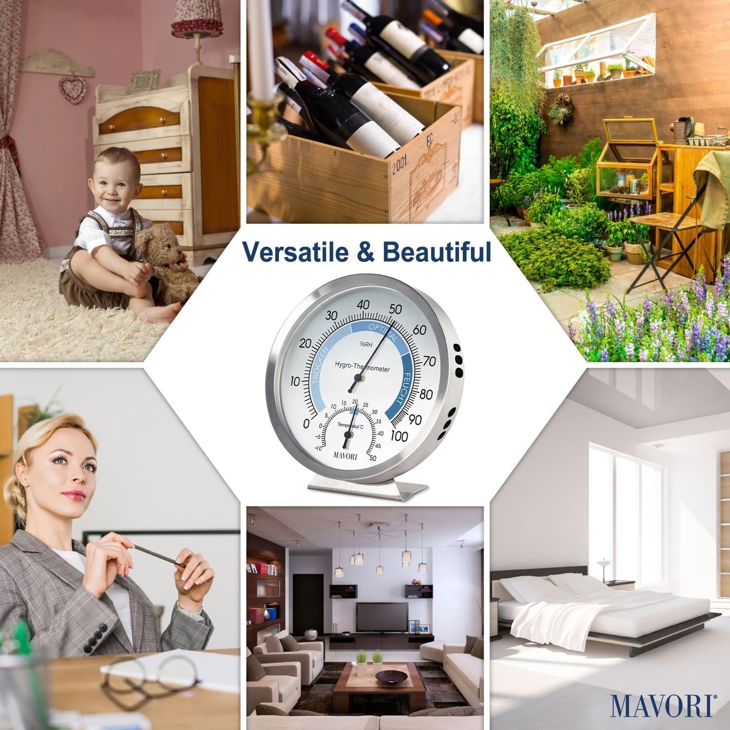 MAVORI Stainless Steel Analog Hygrometer Thermometer – High Accuracy Indoor