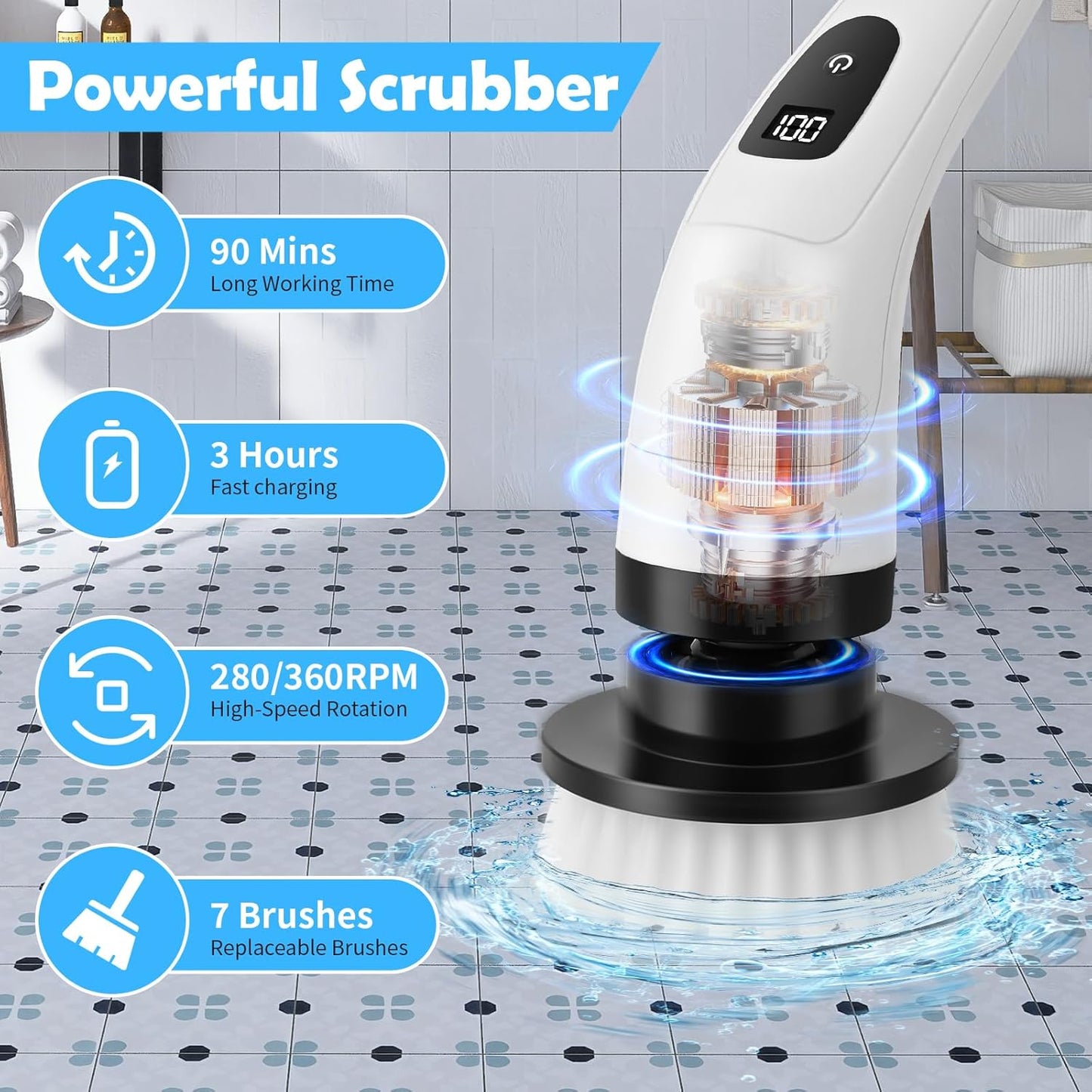 Euakee Cordless Electric Cleaning Brush with 8 Interchangeable Heads