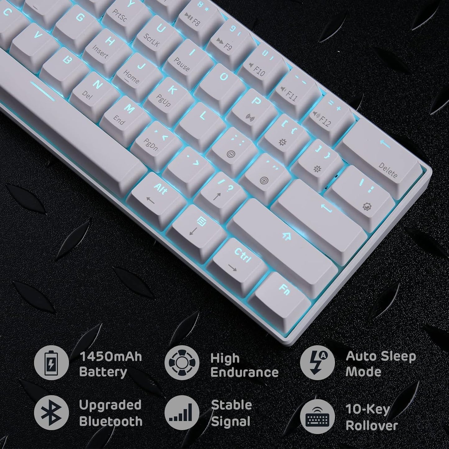 RK61 Wireless 60% Mechanical Gaming Keyboard – Blue Switch – White