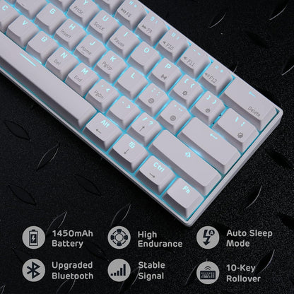RK61 Wireless 60% Mechanical Gaming Keyboard – Blue Switch – White