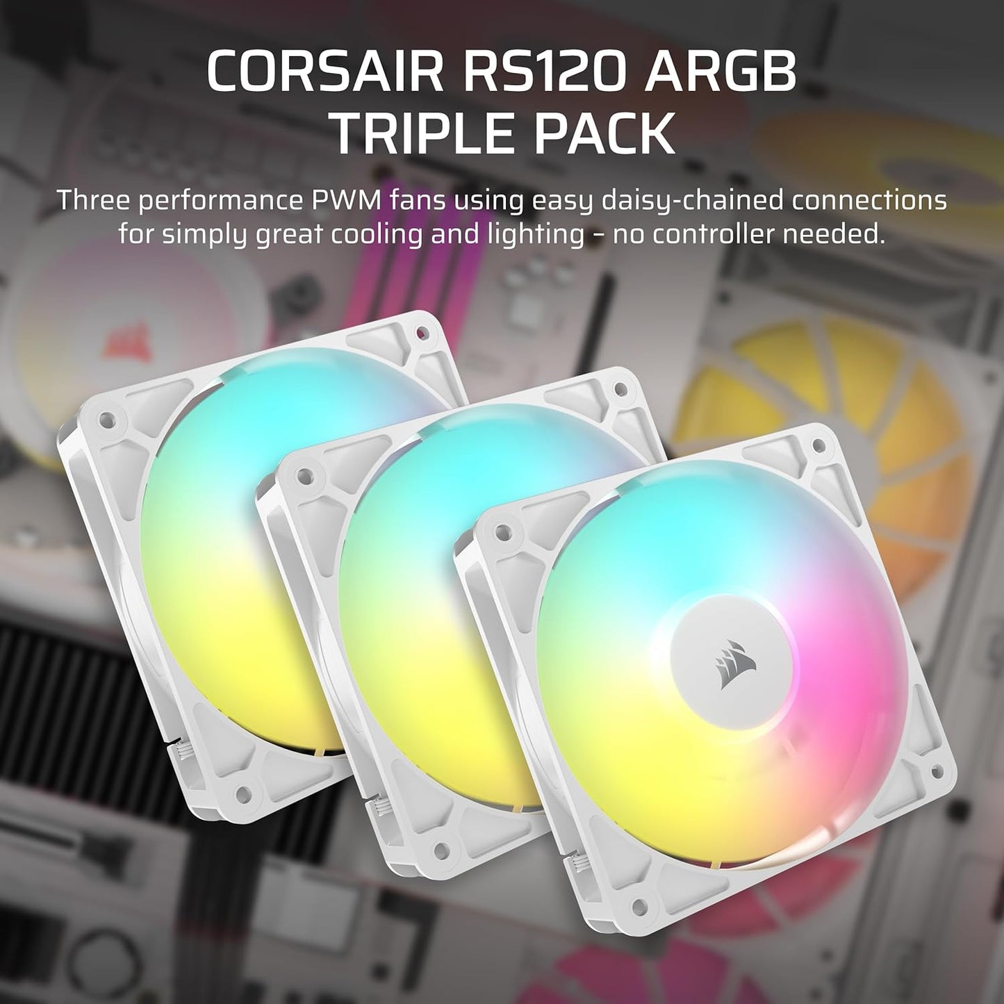 Corsair RS120 ARGB 120mm PWM Triple Fan Pack – White