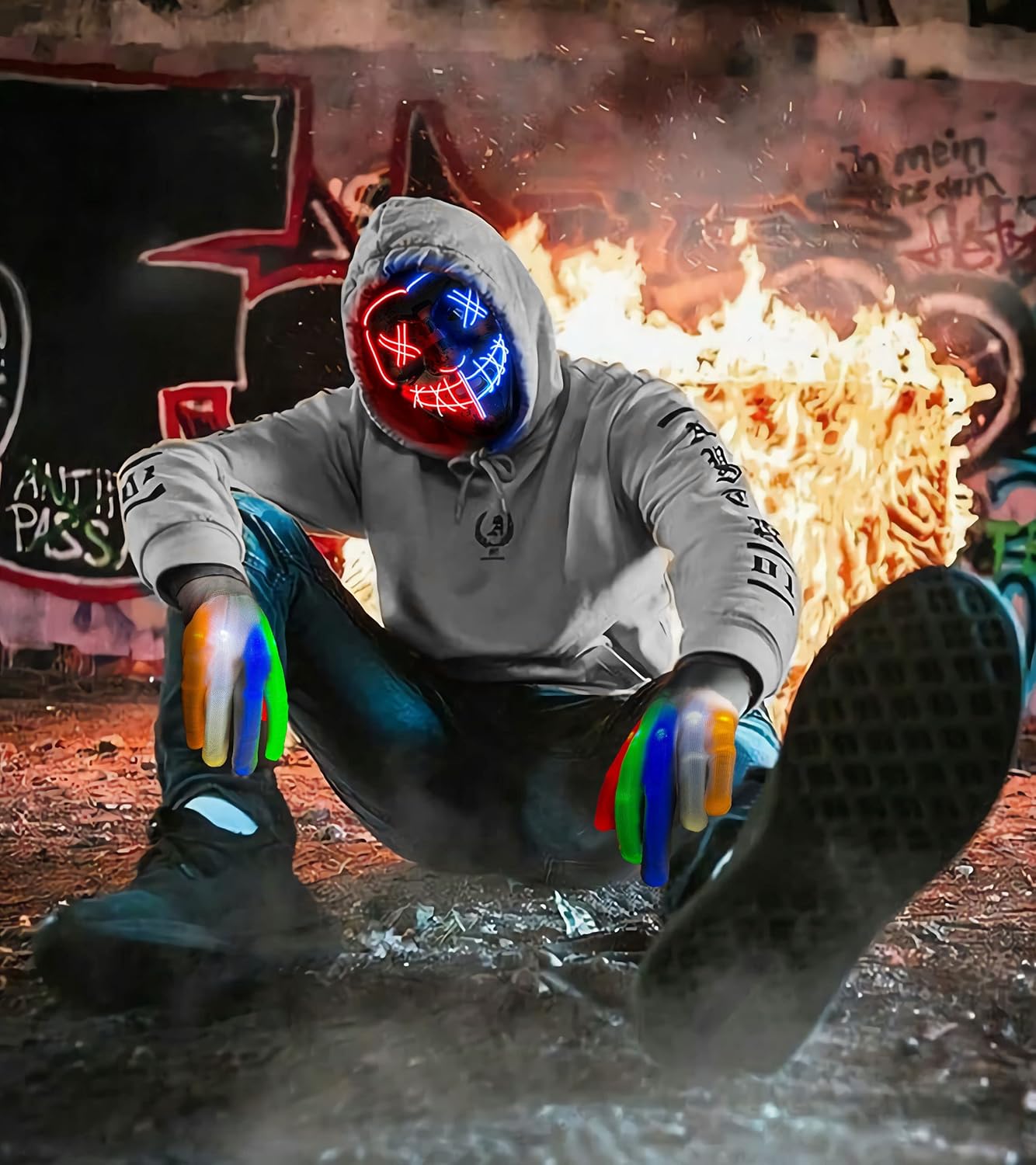 Colplay LED Halloween Mask and Glowing Gloves Set