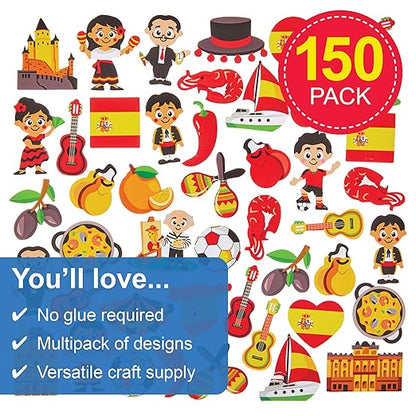 Baker Ross Spain Foam Stickers – 150 Vibrant 3D Craft Stickers for Kids