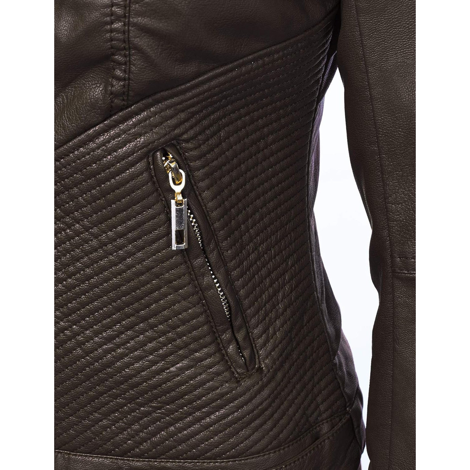 Made By Johnny Women's Vegan Leather Biker Jacket – Coffee XL