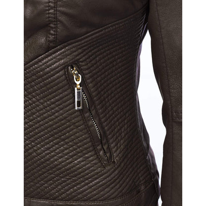 Made By Johnny Women's Vegan Leather Biker Jacket – Coffee XL