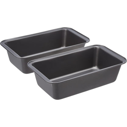 Amazon Basics 2-Piece Non-Stick Carbon Steel Loaf Pan Set, Grey