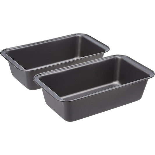 Amazon Basics 2-Piece Non-Stick Carbon Steel Loaf Pan Set, Grey