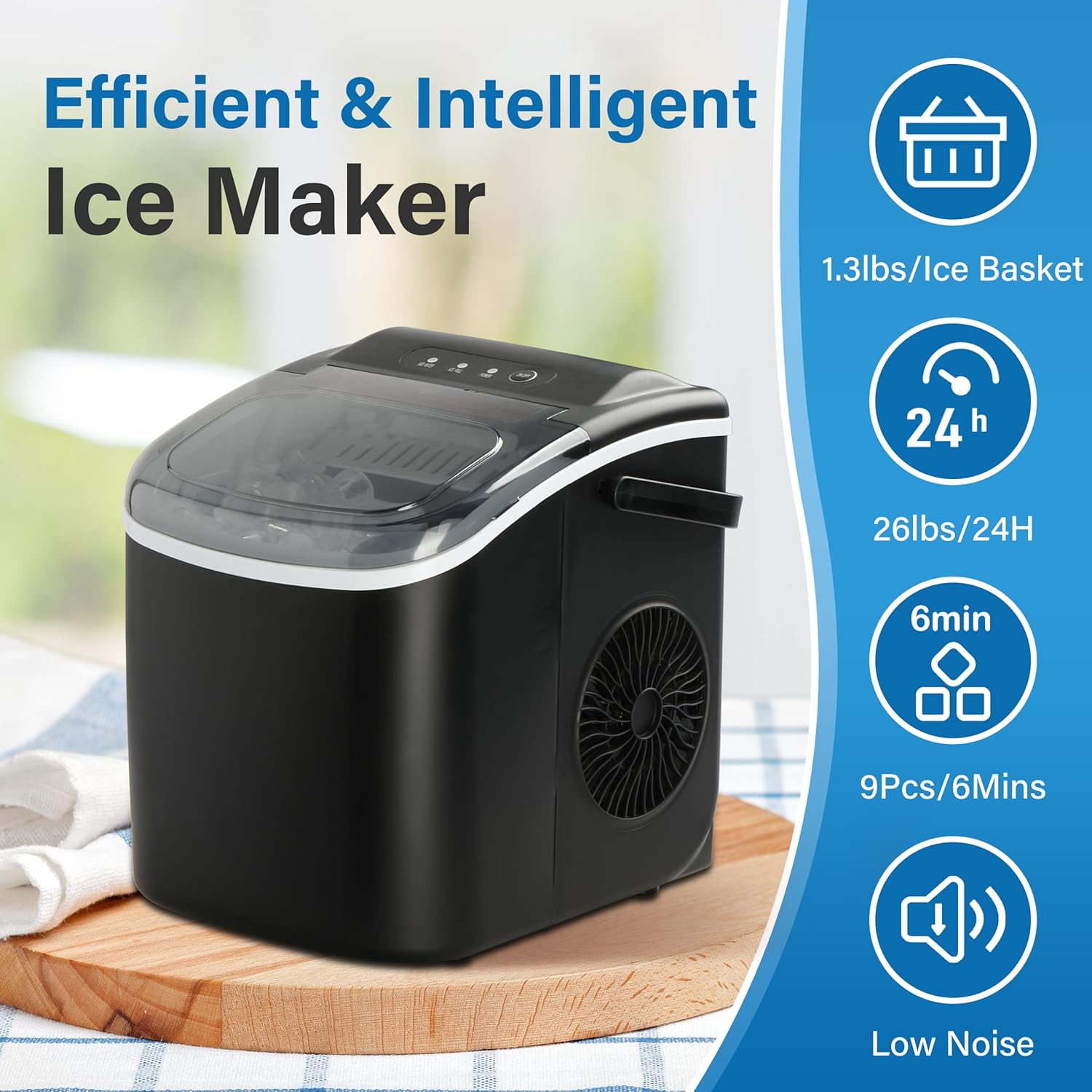 Simple Deluxe Countertop Ice Maker – 9‑Cube Fast Production, 26 lb Capacity