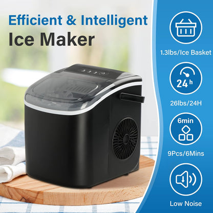 Simple Deluxe Countertop Ice Maker – 9‑Cube Fast Production, 26 lb Capacity