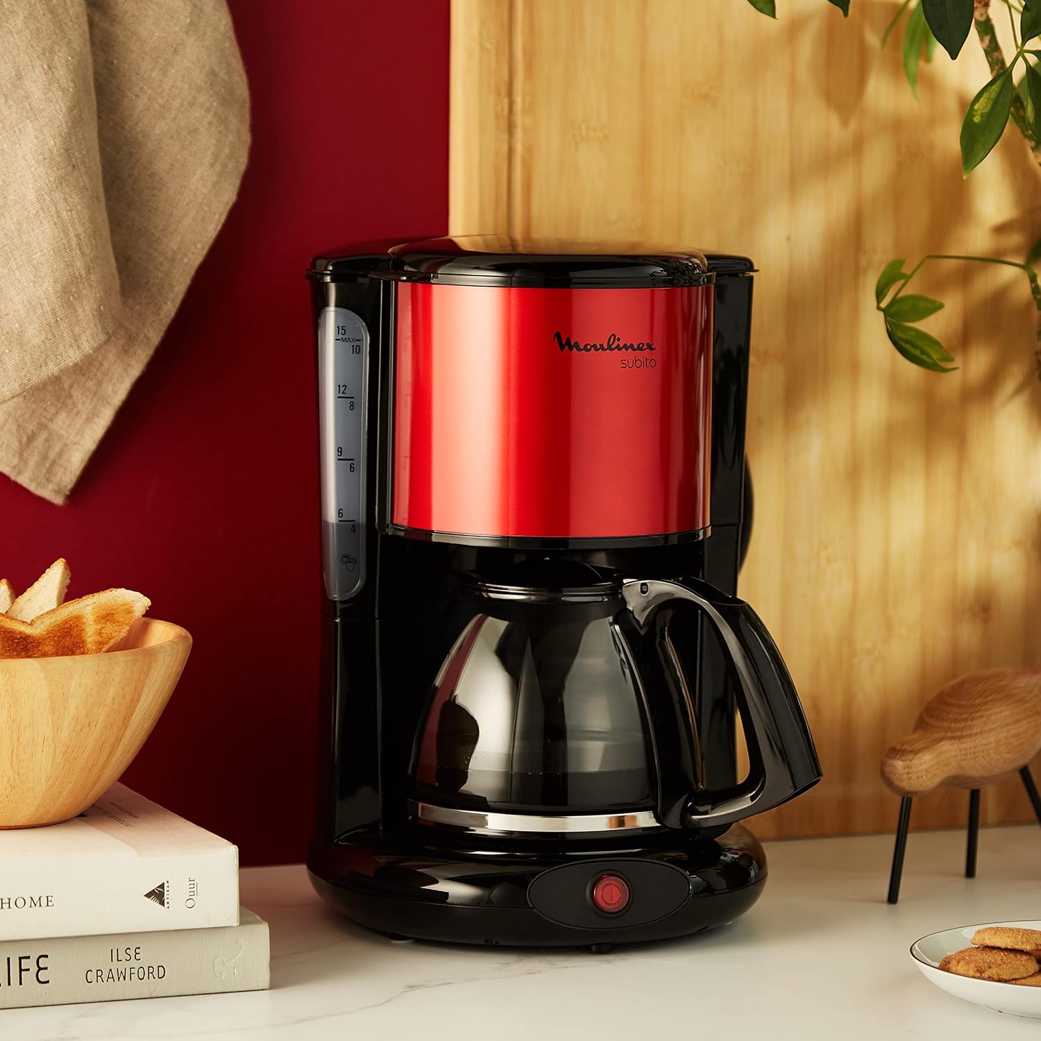 Moulinex Subito Drip Coffee Machine 1000W 1.25L Red/Black FG360D