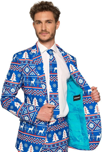 Suitmeister Men's Christmas Blue Nordic Business Suit Set