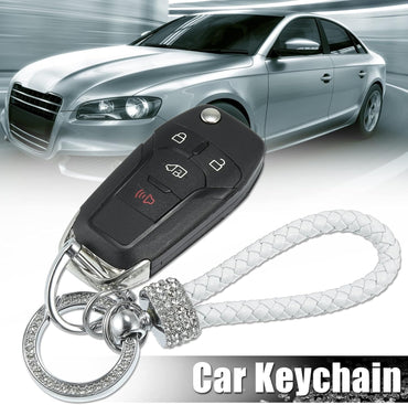 White PU Leather Car Keychain with Sparkling Strass