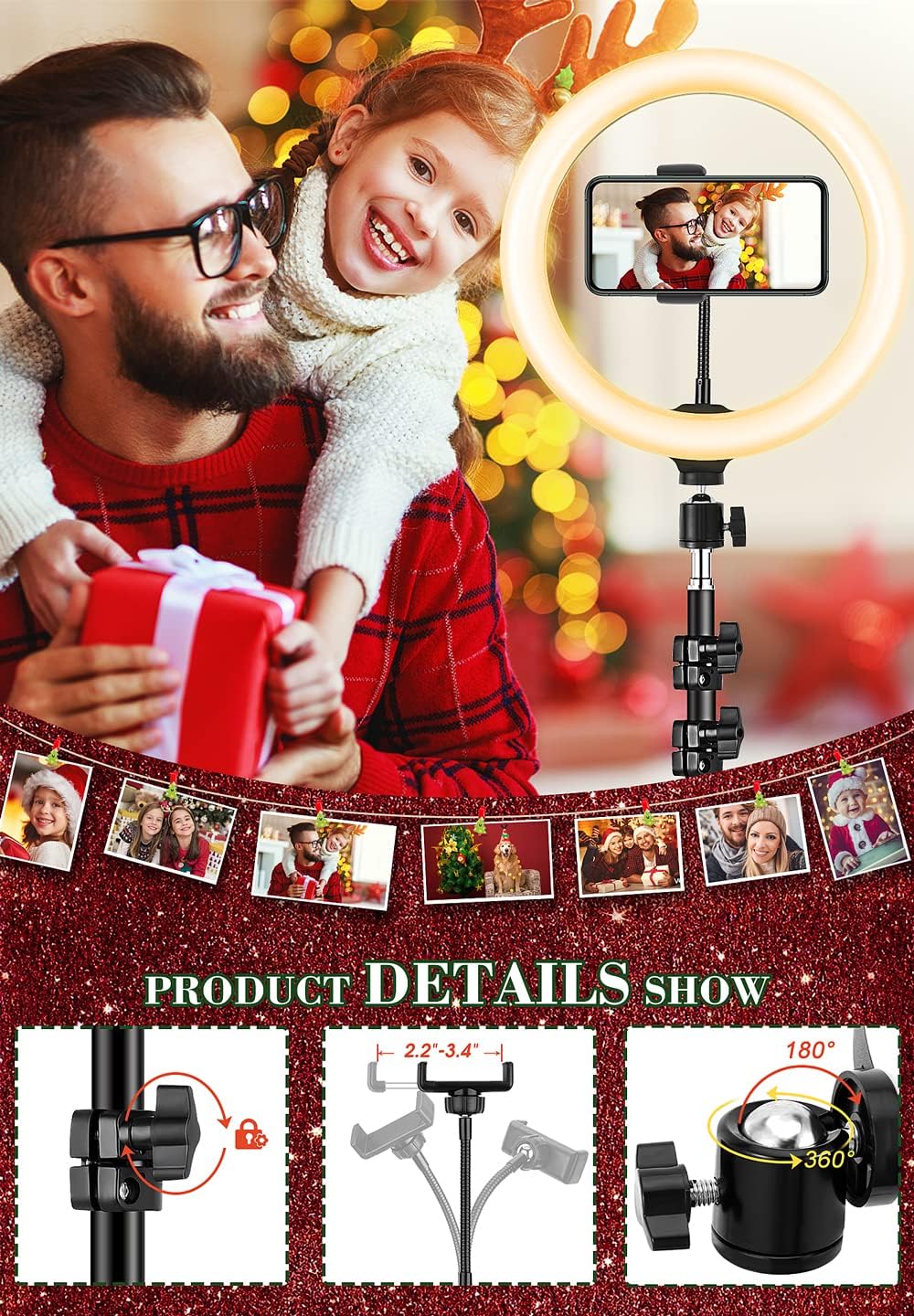 LIPETY F10-260CW 25.4 cm Ring Light with Tripod Stand & Phone Holder 177.8 cm Tall LED Lamp