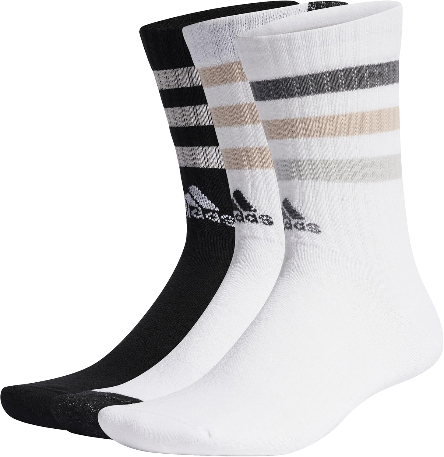 Adidas Unisex Bold 3-Stripes Cushioned Crew Socks 3-Pack