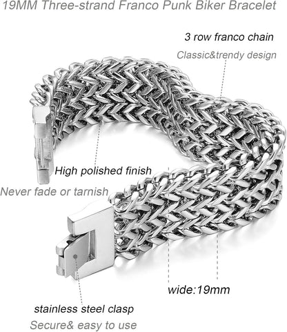 LOYALLOOK 19MM Stainless Steel Cuban Curb Link Men's Bracelet