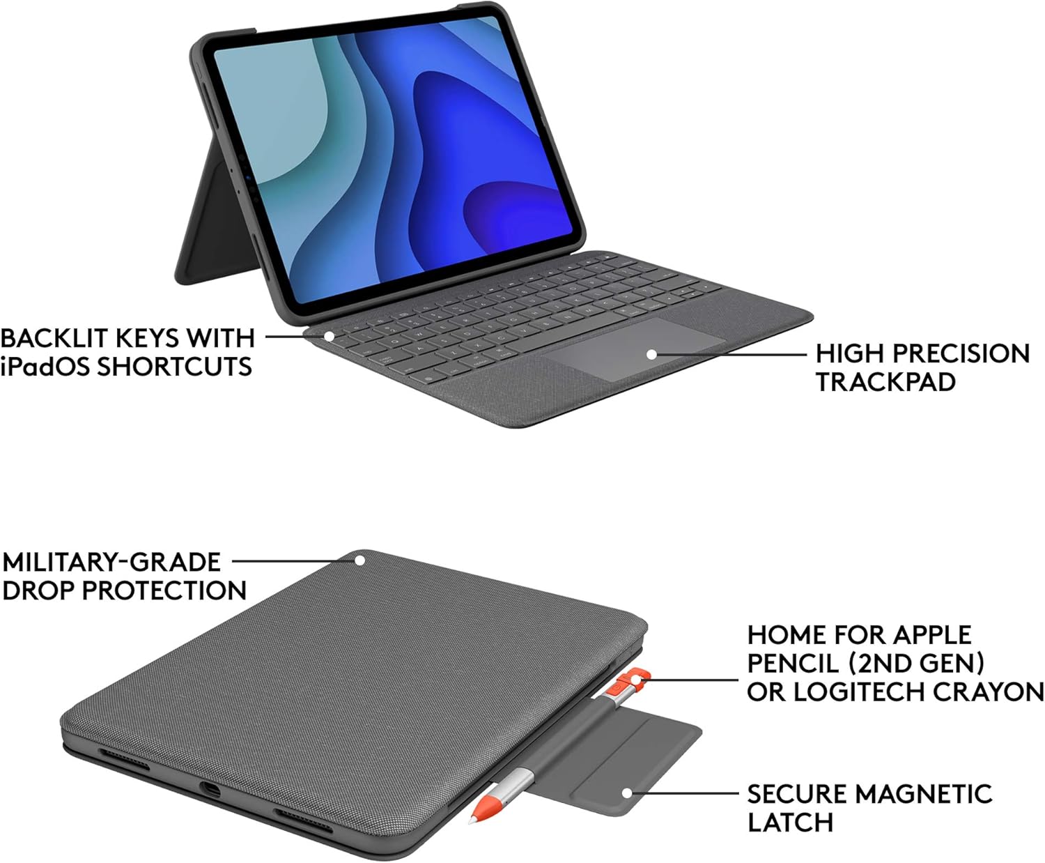 Logitech Folio Touch Keyboard Case for iPad Pro 11‑inch – Grey