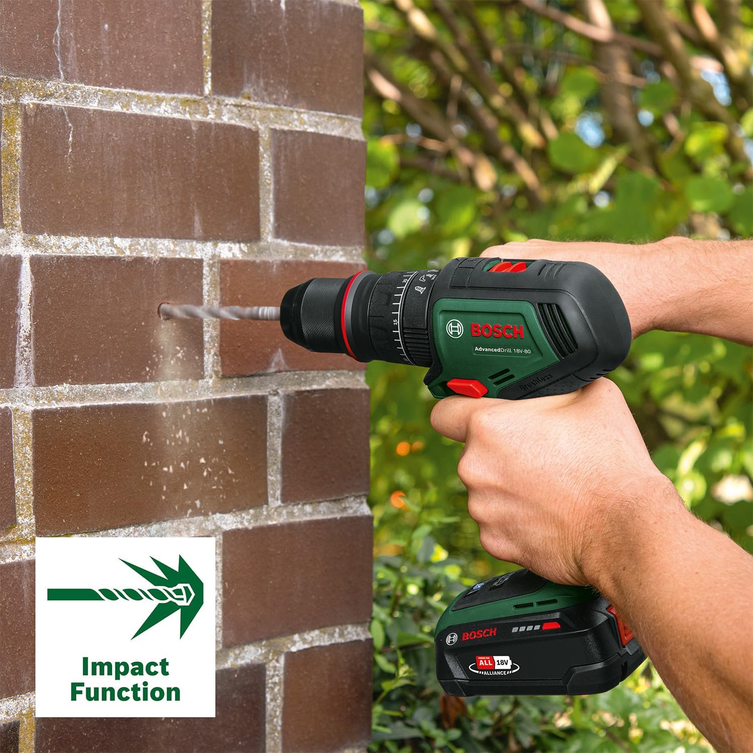 Bosch AdvancedImpact 18V-80 QuickSnap Cordless Hammer Drill with 82Nm Torque and Brushless Motor