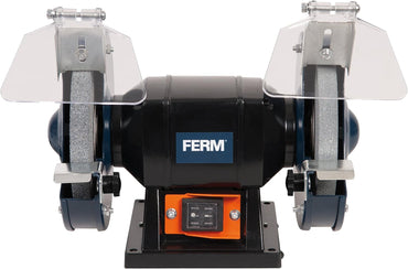 FERM BGM1019 Double Grinding Machine 150W 150mm with P36 & P60 Sharpening Stones, Spark Arrester, Alloy Steel