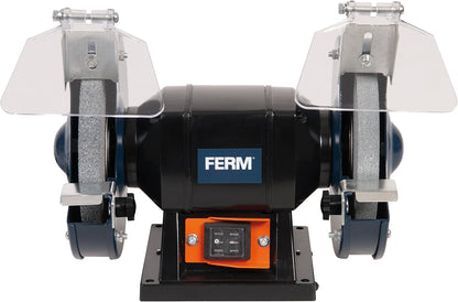 FERM BGM1019 Double Grinding Machine 150W 150mm with P36 & P60 Sharpening Stones, Spark Arrester, Alloy Steel