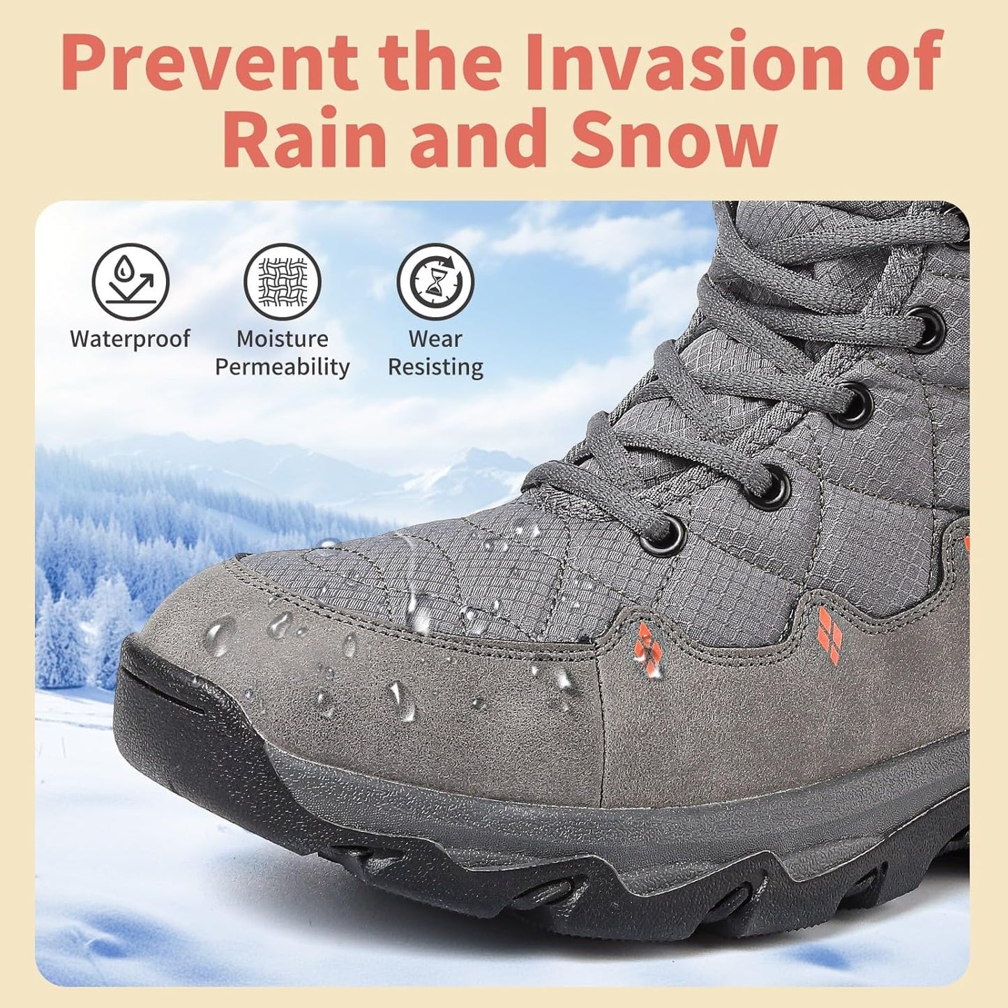 Men's Waterproof Snow Boots with Fur Lining and Anti‑Slip Grip