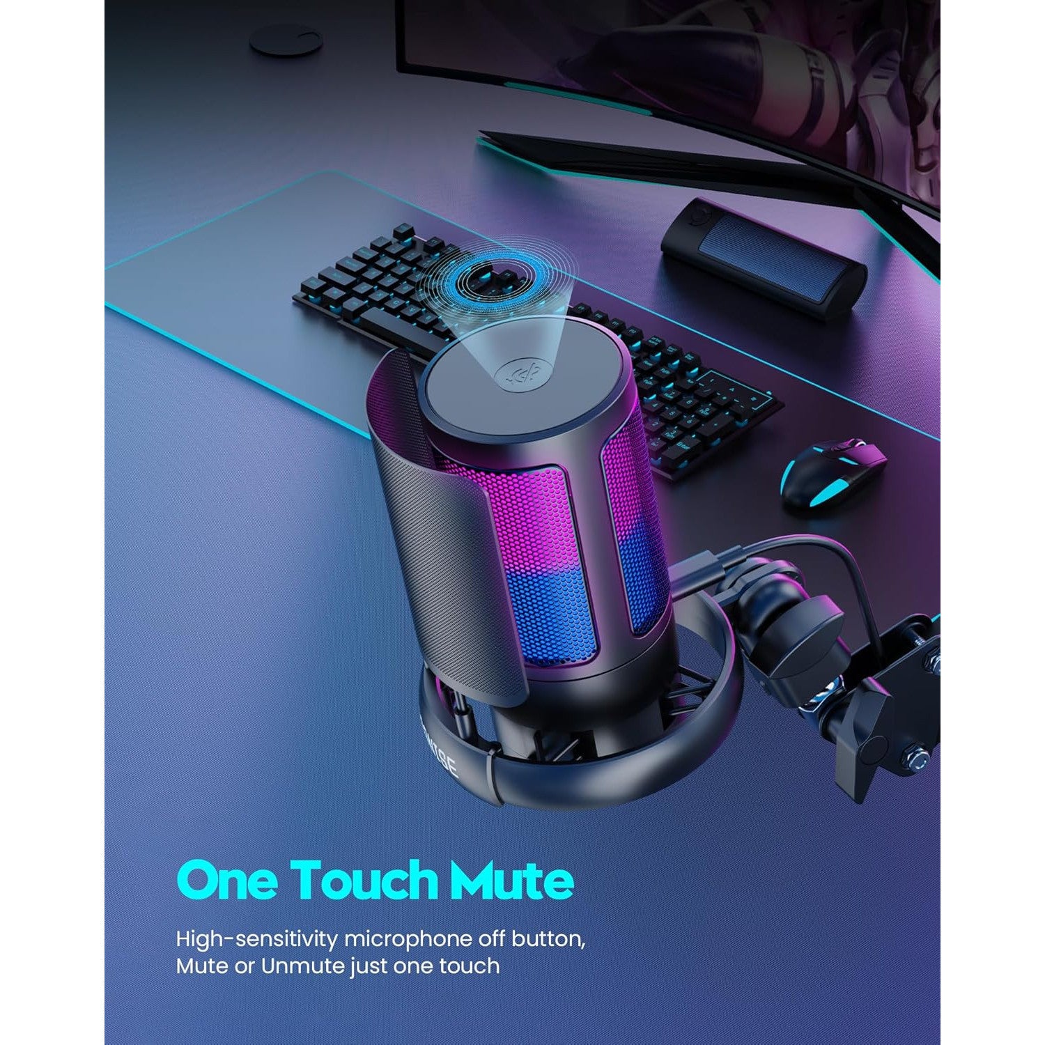 COCONISE Gaming USB Condenser Microphone with RGB Lights and Stand