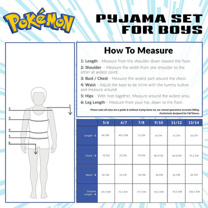 Pokemon Boys Pyjamas Set Comfortable Polyester Sleepwear