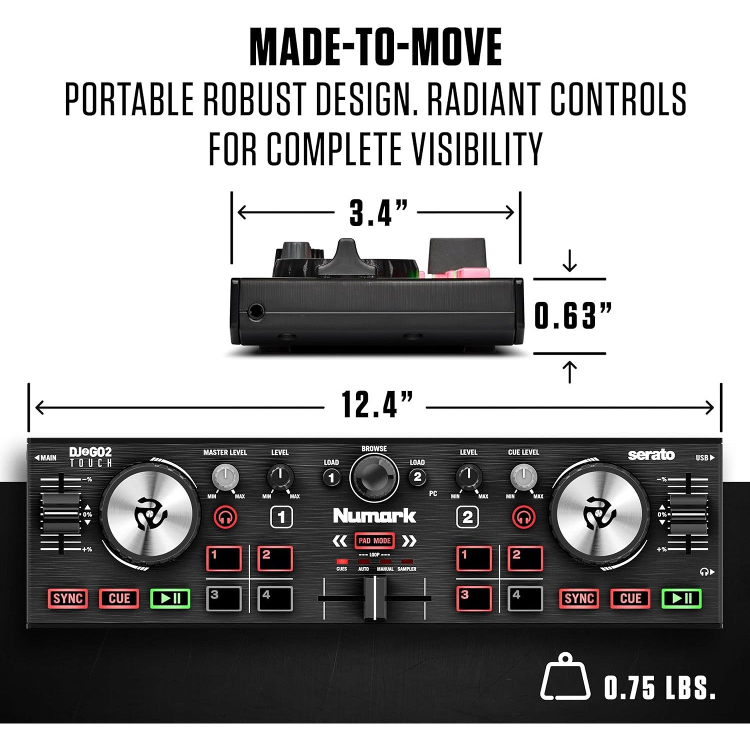 Numark DJ2GO2 Touch Compact Portable DJ Controller with Serato Lite