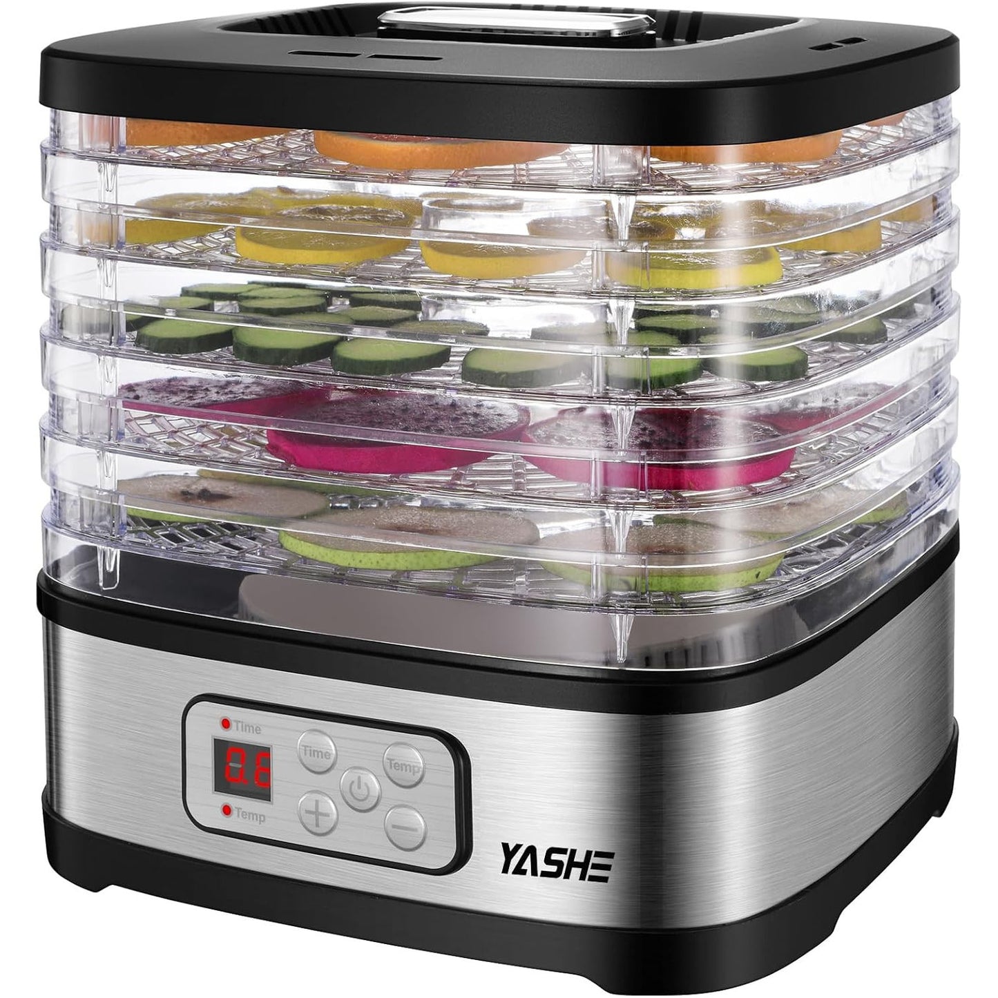 YASHE GGJ-261B 5‑Tray Food Dehydrator with LED Display, 35‑70°C Temperature Range, 72‑Hour Timer