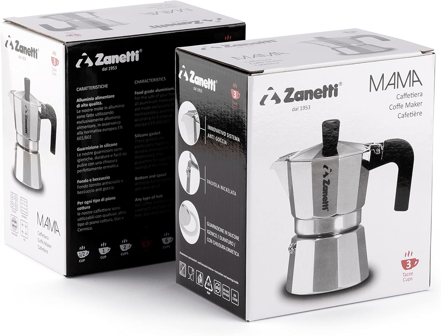 Zanetti Mama Aluminium Espresso Maker – 1‑Cup Moka Pot with Anti‑Drip
