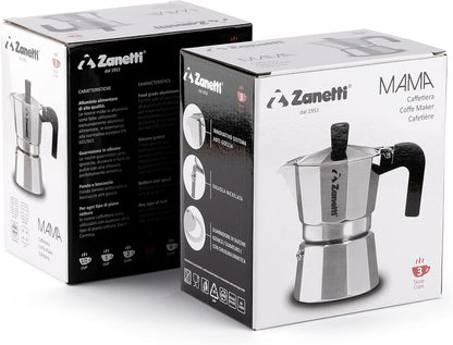 Zanetti Mama Aluminium Espresso Maker – 1‑Cup Moka Pot with Anti‑Drip