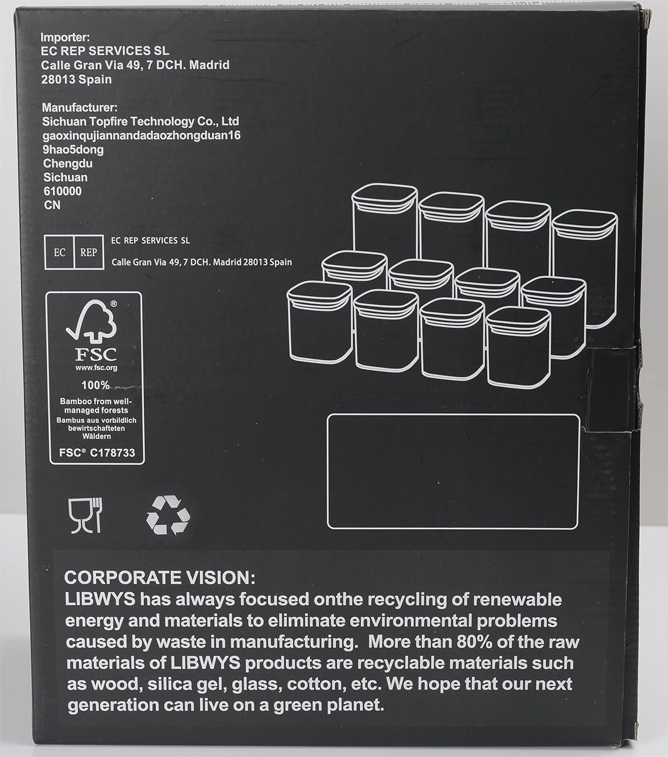 LIBWYS 12-Piece Square Glass Storage Jars with Bamboo Lids