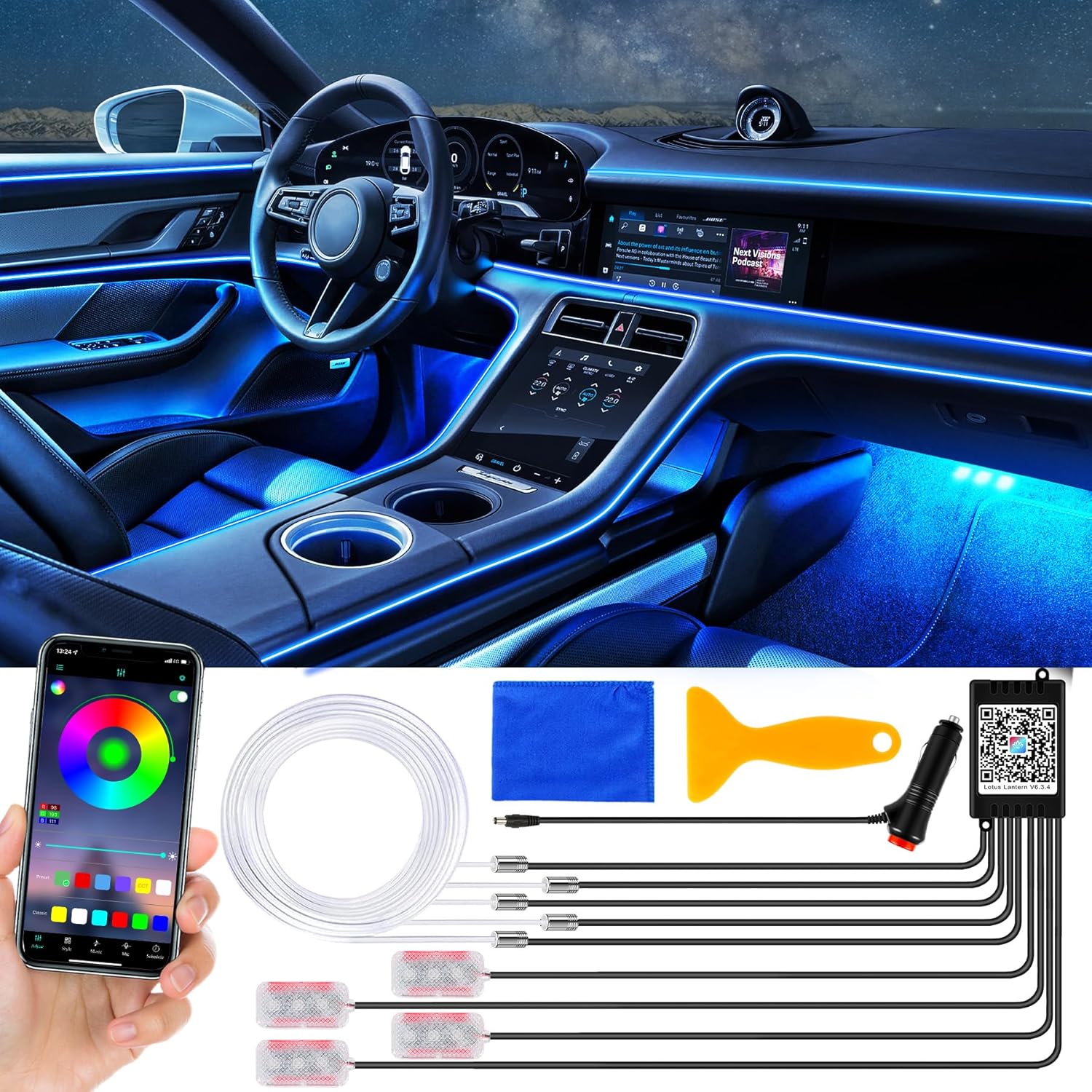 YAOBLUESEA 12V 6.5M Waterproof RGB LED Car Interior Light Kit