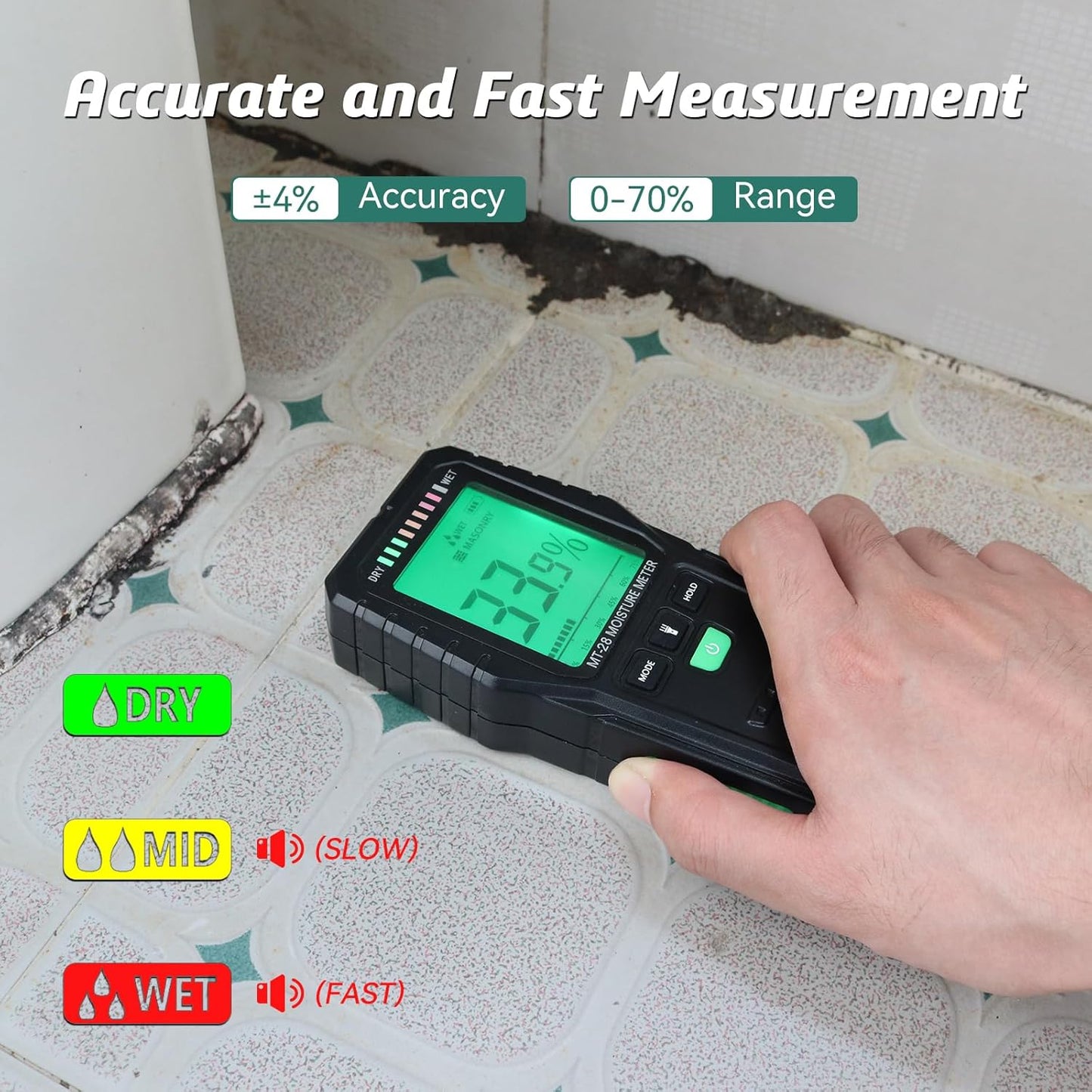 RDINSCOS Pinless Moisture Meter for Wood, Drywall, Concrete