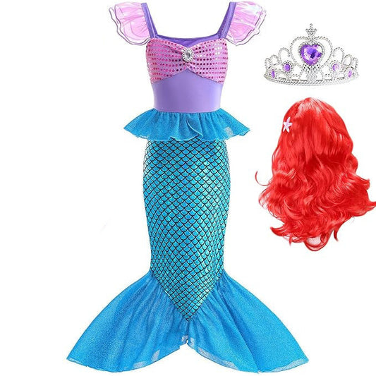 IWFREE Princess Ariel Mermaid Costume with Sparkling Tail and Wig