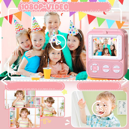 Korffe P7 Children's Instant Camera with 3 Rolls Printing Paper 32GB Card 2.4 Inch Screen 6 Coloured Pens
