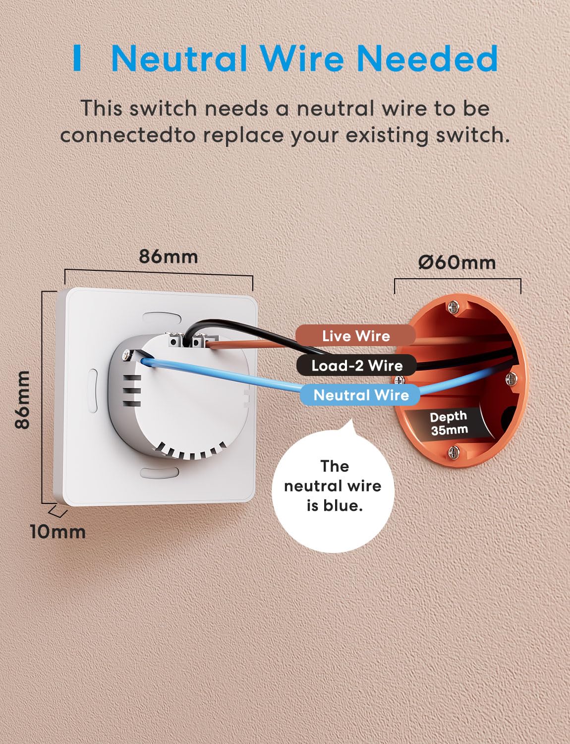 Meross HomeKit WiFi Smart Light Switch 1-Gang Neutral Required