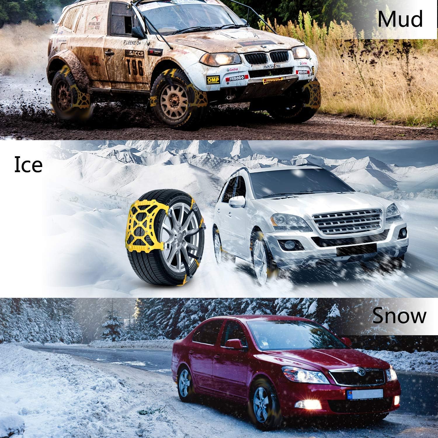 SUPTEMPO 6-Piece Universal Emergency Anti-Slip TPU Snow Chains for Car SUV Truck 165-285mm Tires