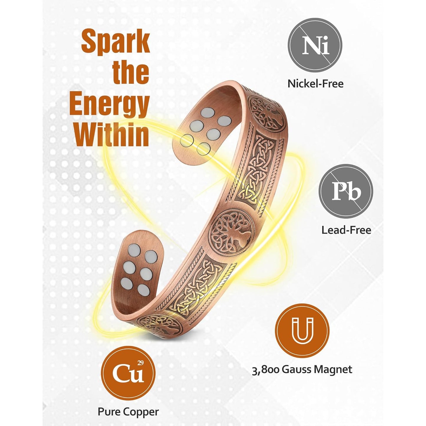 Jecanori 18X Strength Men's Magnetic Copper Bracelet – 3800 Gauss