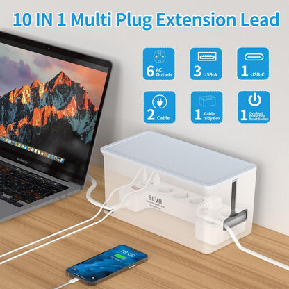 BEVA PW0620-CU-W Power Strip with Cable Organizer Box 3680W